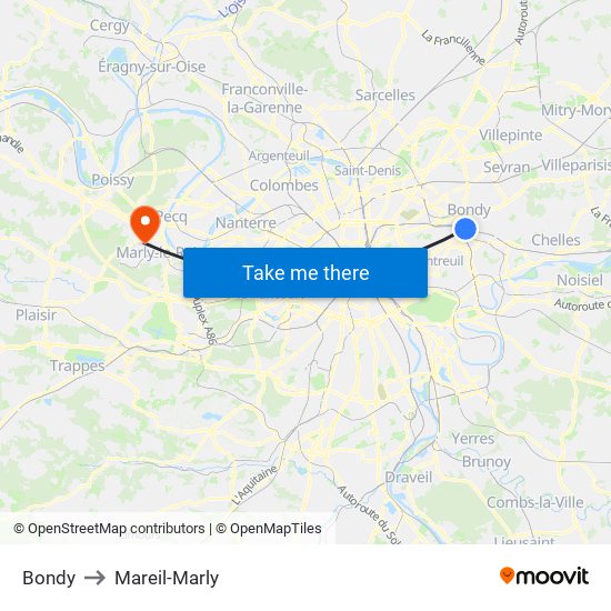 Bondy to Mareil-Marly map