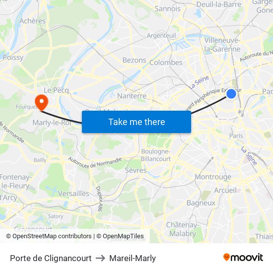 Porte de Clignancourt to Mareil-Marly map