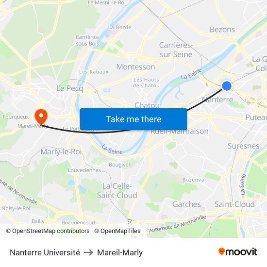 Nanterre Université to Mareil-Marly map