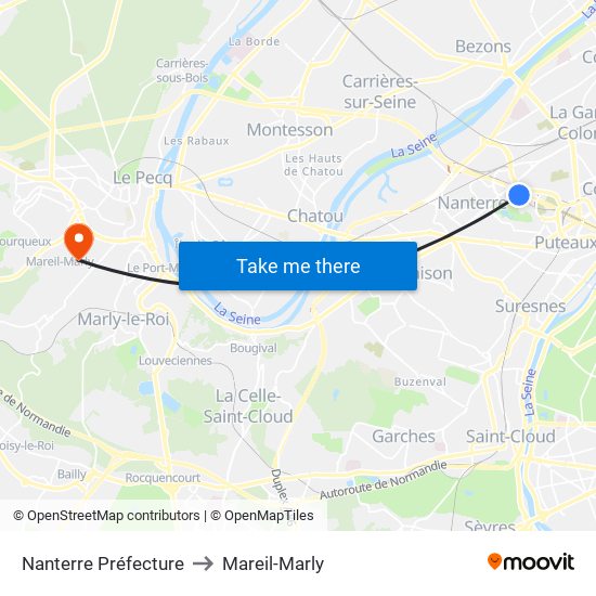 Nanterre Préfecture to Mareil-Marly map
