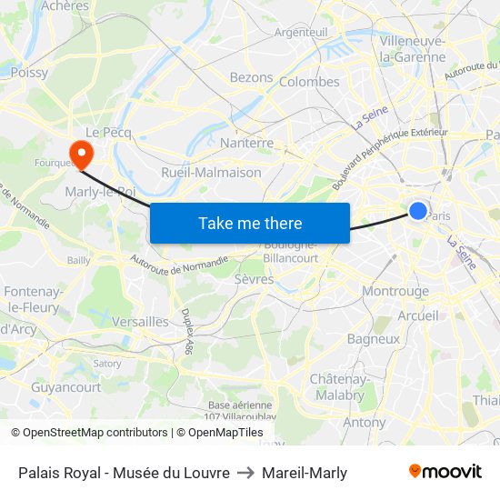 Palais Royal - Musée du Louvre to Mareil-Marly map