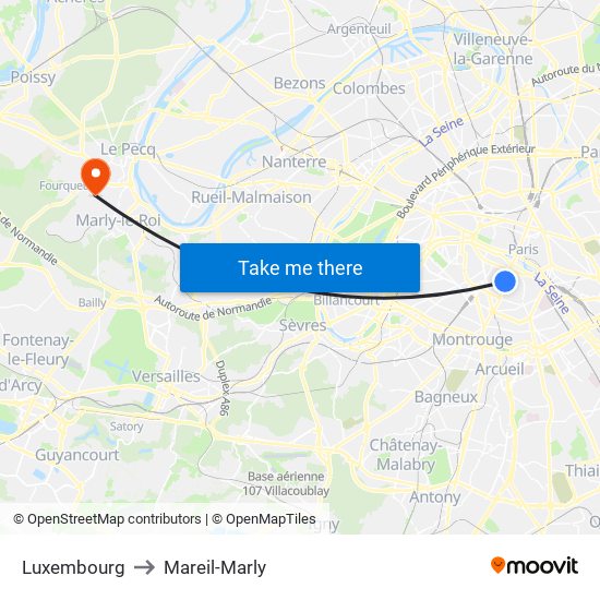 Luxembourg to Mareil-Marly map