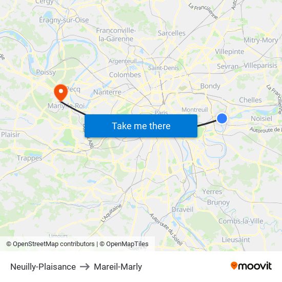 Neuilly-Plaisance to Mareil-Marly map