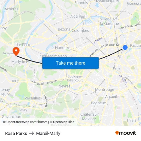 Rosa Parks to Mareil-Marly map