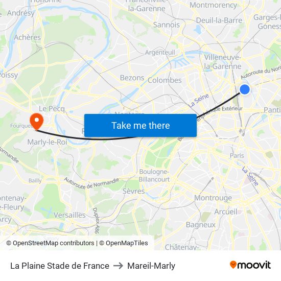 La Plaine Stade de France to Mareil-Marly map