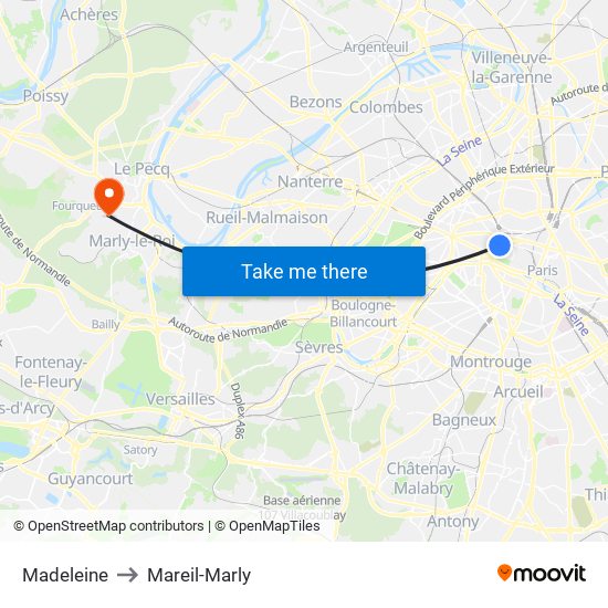 Madeleine to Mareil-Marly map