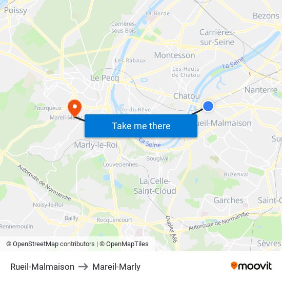 Rueil-Malmaison to Mareil-Marly map