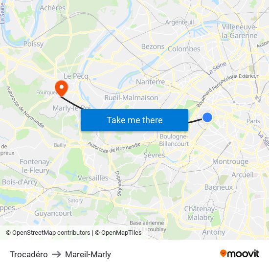 Trocadéro to Mareil-Marly map
