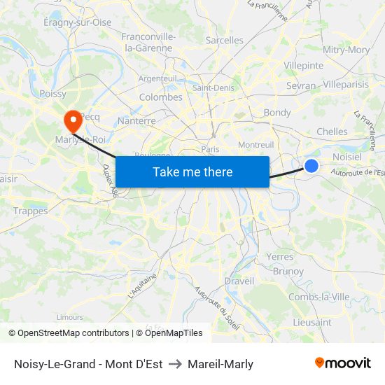 Noisy-Le-Grand - Mont D'Est to Mareil-Marly map