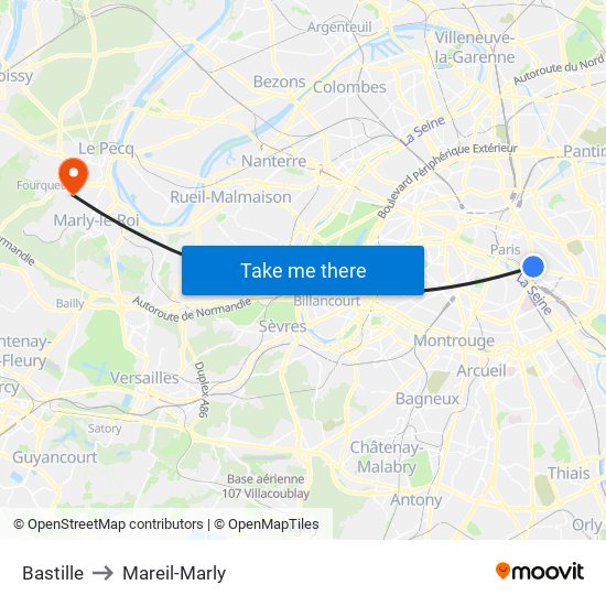 Bastille to Mareil-Marly map