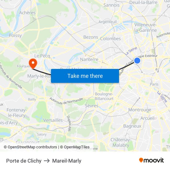 Porte de Clichy to Mareil-Marly map