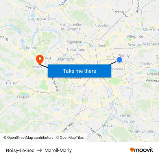Noisy-Le-Sec to Mareil-Marly map