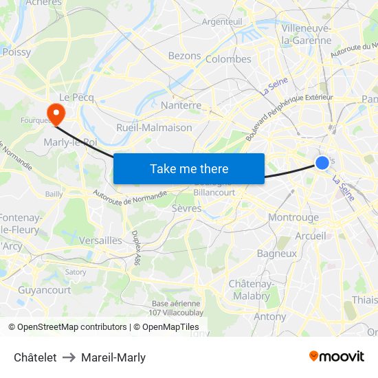 Châtelet to Mareil-Marly map