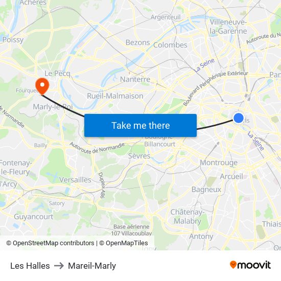 Les Halles to Mareil-Marly map