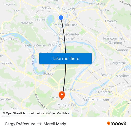 Cergy Préfecture to Mareil-Marly map