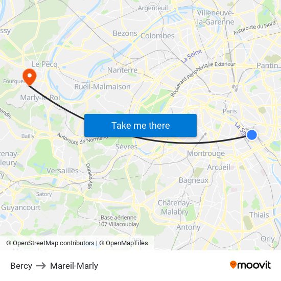 Bercy to Mareil-Marly map