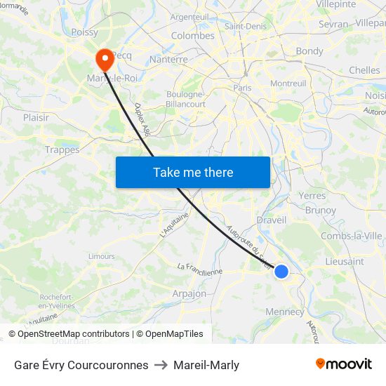 Gare Évry Courcouronnes to Mareil-Marly map
