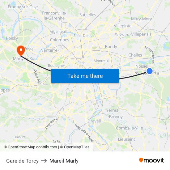 Gare de Torcy to Mareil-Marly map