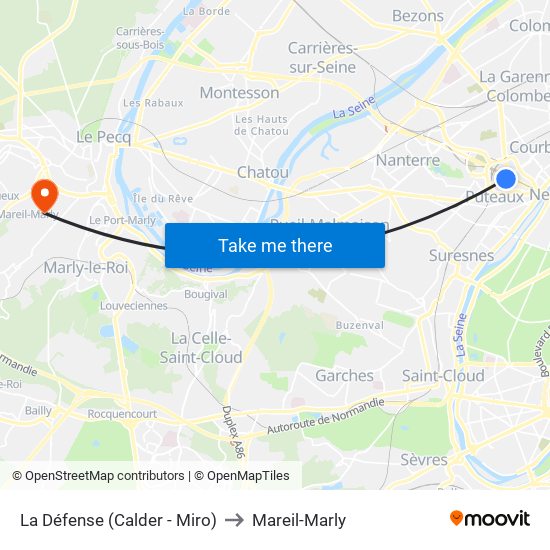 La Défense (Calder - Miro) to Mareil-Marly map
