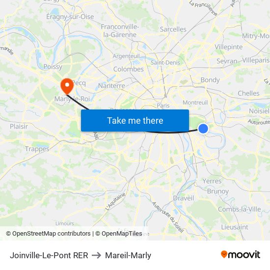 Joinville-Le-Pont RER to Mareil-Marly map