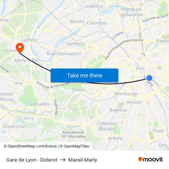 Gare de Lyon - Diderot to Mareil-Marly map