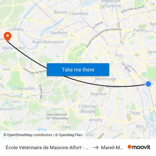 École Vétérinaire de Maisons-Alfort - Métro to Mareil-Marly map