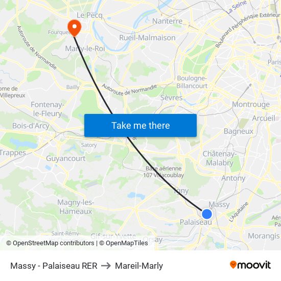 Massy - Palaiseau RER to Mareil-Marly map