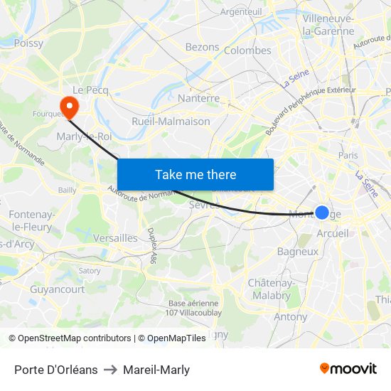 Porte D'Orléans to Mareil-Marly map