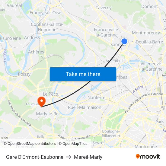 Gare D'Ermont-Eaubonne to Mareil-Marly map