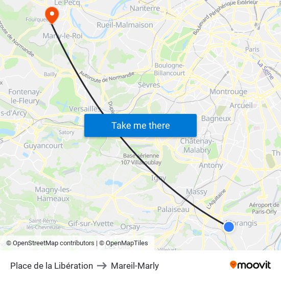 Place de la Libération to Mareil-Marly map