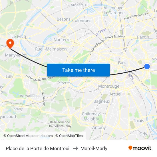 Place de la Porte de Montreuil to Mareil-Marly map