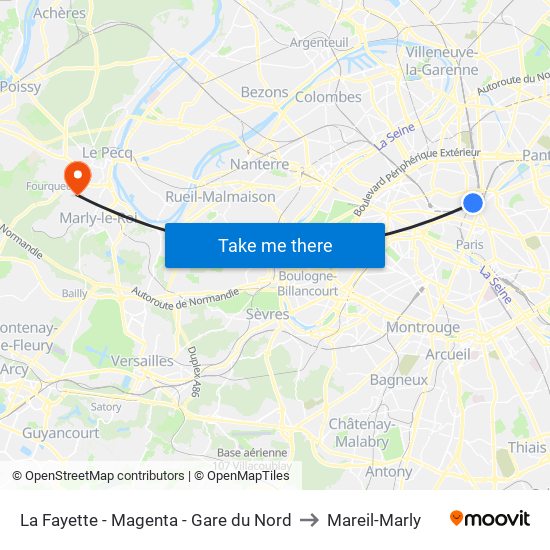 La Fayette - Magenta - Gare du Nord to Mareil-Marly map