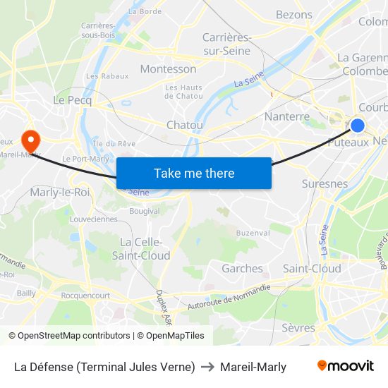 La Défense (Terminal Jules Verne) to Mareil-Marly map