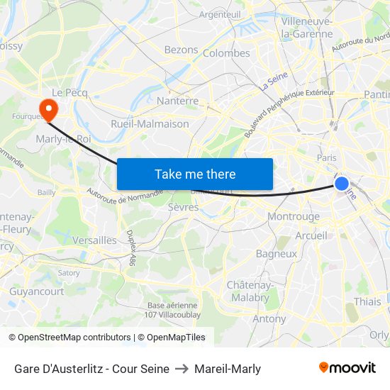 Gare D'Austerlitz - Cour Seine to Mareil-Marly map