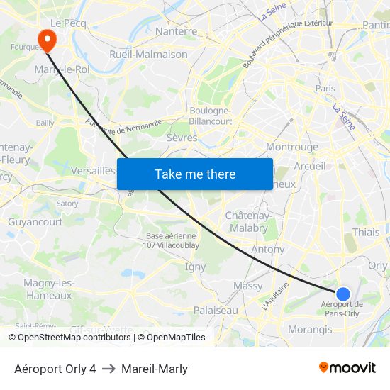 Aéroport Orly 4 to Mareil-Marly map
