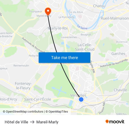 Hôtel de Ville to Mareil-Marly map