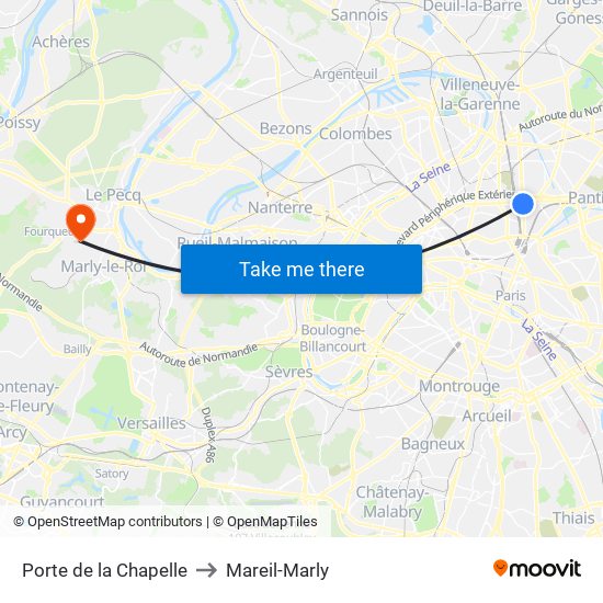 Porte de la Chapelle to Mareil-Marly map