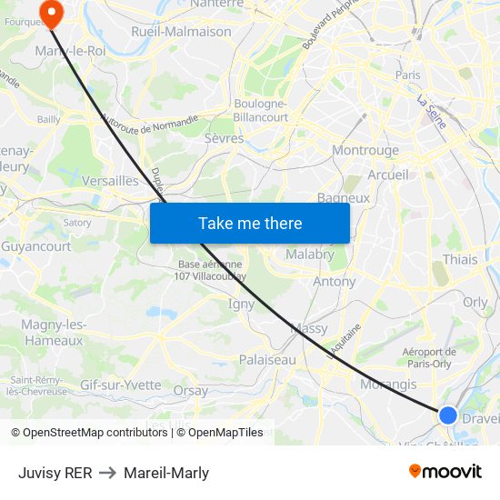 Juvisy RER to Mareil-Marly map