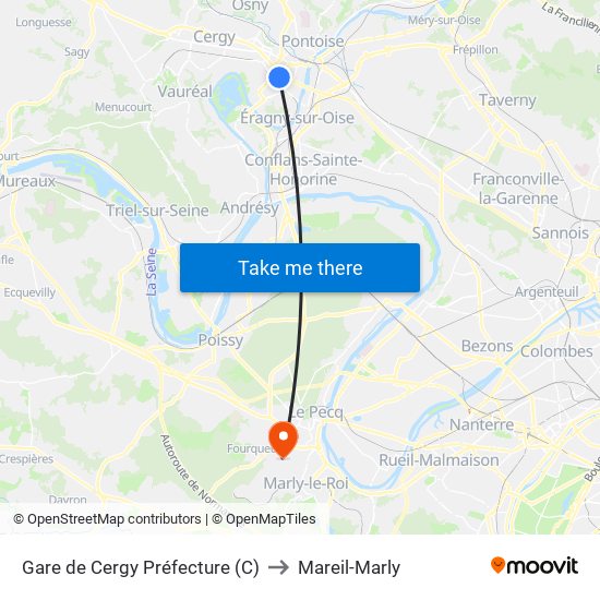 Gare de Cergy Préfecture (C) to Mareil-Marly map