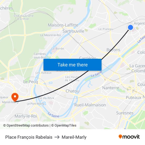 Place François Rabelais to Mareil-Marly map