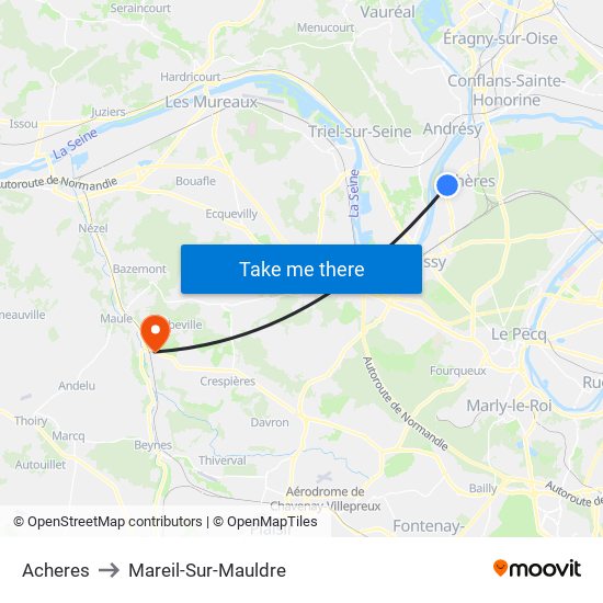 Acheres to Mareil-Sur-Mauldre map