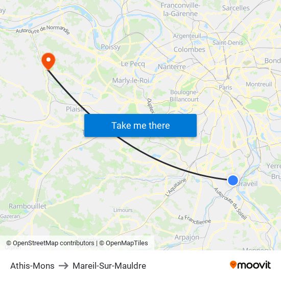 Athis-Mons to Mareil-Sur-Mauldre map