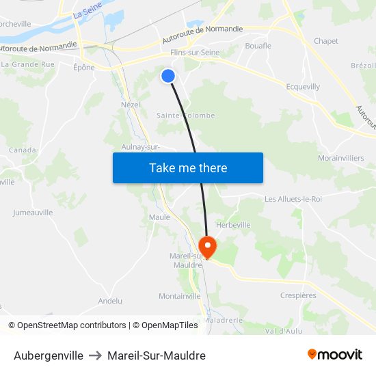 Aubergenville to Mareil-Sur-Mauldre map