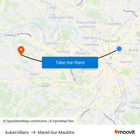 Aubervilliers to Mareil-Sur-Mauldre map