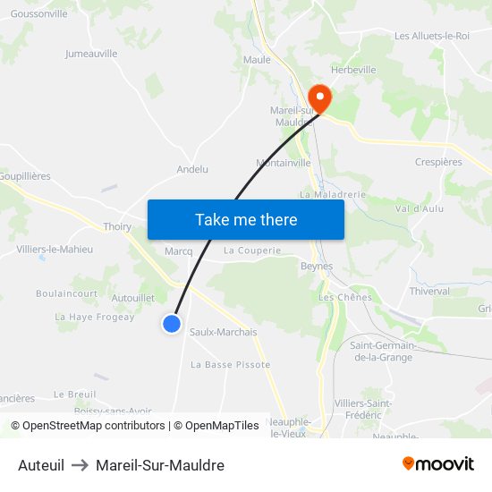 Auteuil to Mareil-Sur-Mauldre map