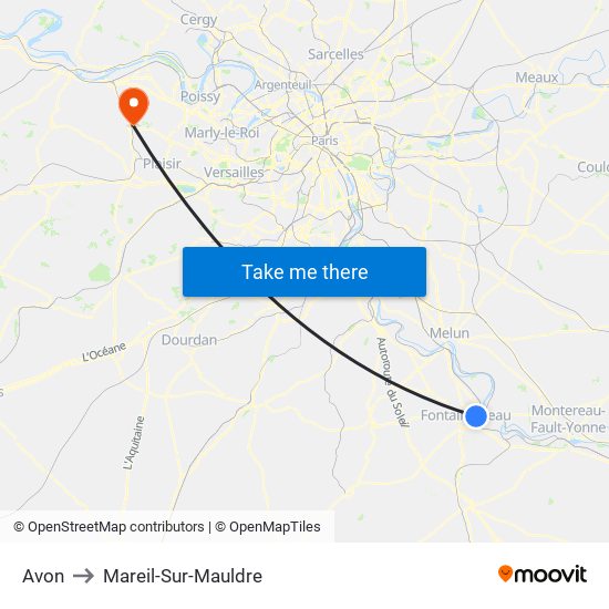 Avon to Mareil-Sur-Mauldre map