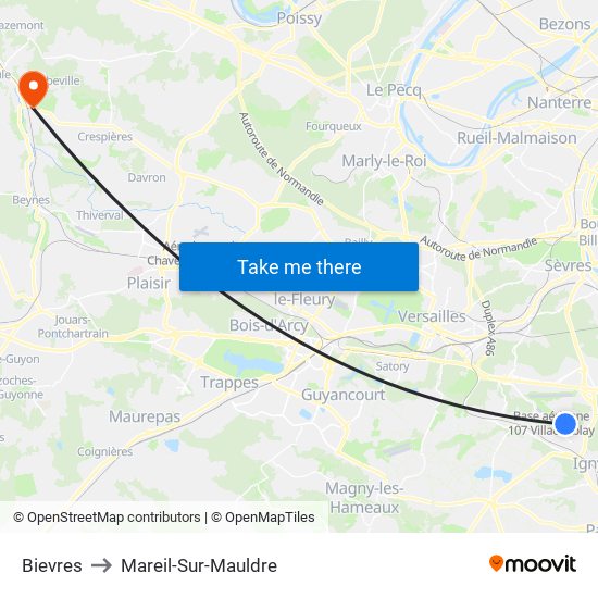 Bievres to Mareil-Sur-Mauldre map