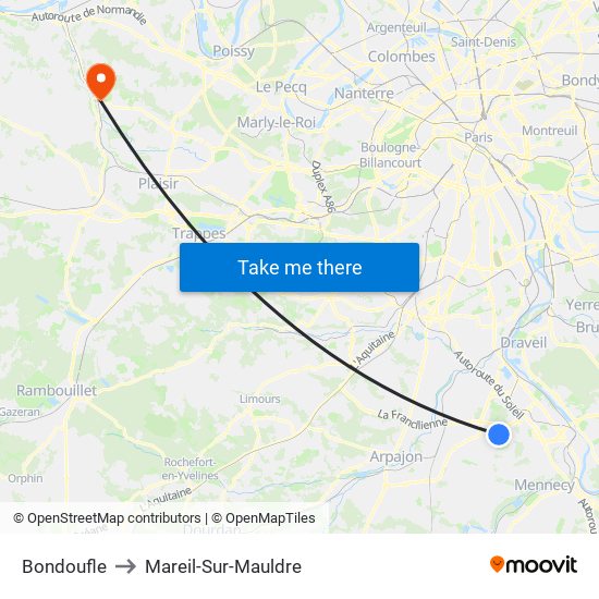 Bondoufle to Mareil-Sur-Mauldre map