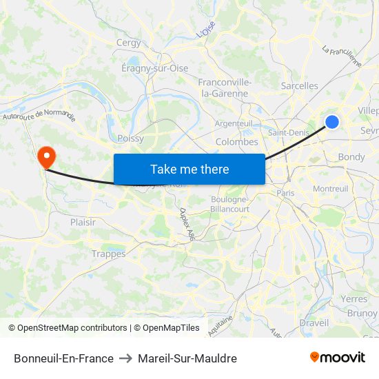 Bonneuil-En-France to Mareil-Sur-Mauldre map