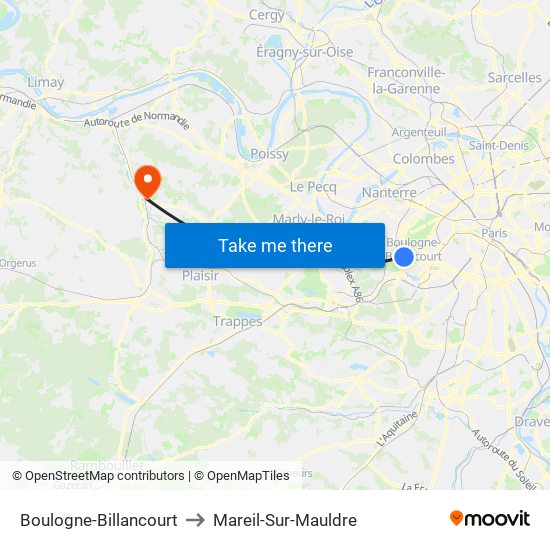 Boulogne-Billancourt to Mareil-Sur-Mauldre map